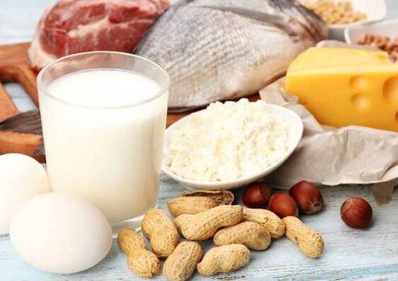 Dairy products, fish, meat, nuts and eggs - protein diet